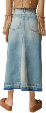 lisenraIn Women Long Denim Skirt Front Slit Maxi Skirt Y2K Fashion Streetwear High Waist Jean Skirt with Pockets