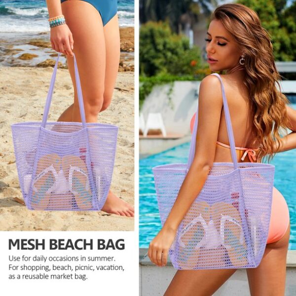 Livhil Purple Beach Bag Mesh Beach Tote Large Bag 2024 Upgrade for Women with Multiple Pockets for Family Travel Swimming Waterproof Pool Bag