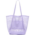 Livhil Purple Beach Bag Mesh Beach Tote Large Bag 2024 Upgrade for Women with Multiple Pockets for Family Travel Swimming Waterproof Pool Bag