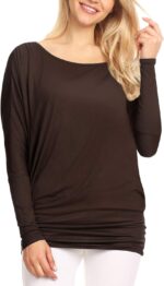 Lock and Love Women' s Flowy and Comfort Draped Long Sleeve Batwing Dolman top S-3XL Plus Size