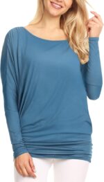 Lock and Love Women' s Flowy and Comfort Draped Long Sleeve Batwing Dolman top S-3XL Plus Size