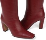 Lovee Cosee Knee High Boots for Women Square Toe Chunky Heeled Boots with Side Zipper Fashion Dress Elastic Tall Boots