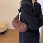 Lushandy Suede Purse for Women Brown Suede Handbag Small Shoulder Bag Fall Purse 2024 Luna Bag Crescent Moon Bag Hobo Handbag