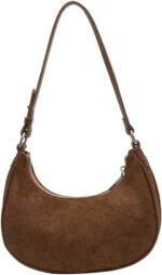 Lushandy Suede Purse for Women Brown Suede Handbag Small Shoulder Bag Fall Purse 2024 Luna Bag Crescent Moon Bag Hobo Handbag