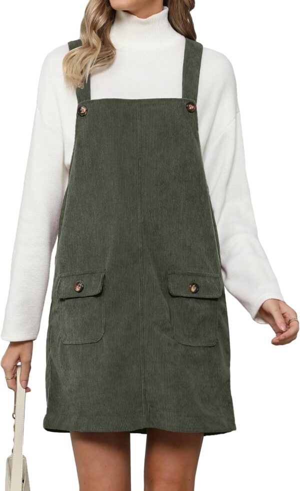 luvamia Corduroy Overall Dress for Women Adjustable Straps Casual Fashion Overalls Pinafore Short Dresses with Pockets