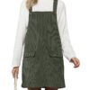 luvamia Corduroy Overall Dress for Women Adjustable Straps Casual Fashion Overalls Pinafore Short Dresses with Pockets