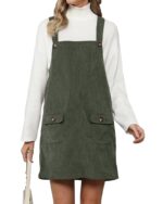 luvamia Corduroy Overall Dress for Women Adjustable Straps Casual Fashion Overalls Pinafore Short Dresses with Pockets