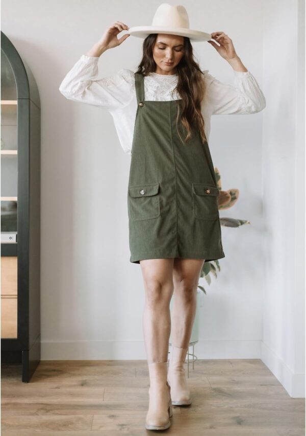 luvamia Corduroy Overall Dress for Women Adjustable Straps Casual Fashion Overalls Pinafore Short Dresses with Pockets