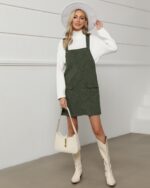 luvamia Corduroy Overall Dress for Women Adjustable Straps Casual Fashion Overalls Pinafore Short Dresses with Pockets