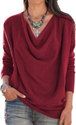 LYANER Women's Draped Cowl Neck Long Sleeve Tunic Blouse Top