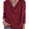 LYANER Women's Draped Cowl Neck Long Sleeve Tunic Blouse Top