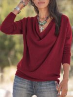 LYANER Women's Draped Cowl Neck Long Sleeve Tunic Blouse Top