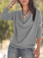 LYANER Women's Draped Cowl Neck Long Sleeve Tunic Blouse Top