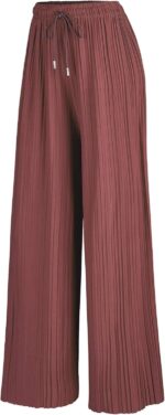 Made By Johnny Women's Pleated Wide Leg Palazzo Pants with Drawstring