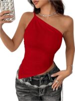 MakeMeChic Women's One Shoulder Crop Top Sexy Asymmetric Hem Y2k Tank Tops