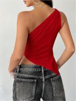 MakeMeChic Women's One Shoulder Crop Top Sexy Asymmetric Hem Y2k Tank Tops