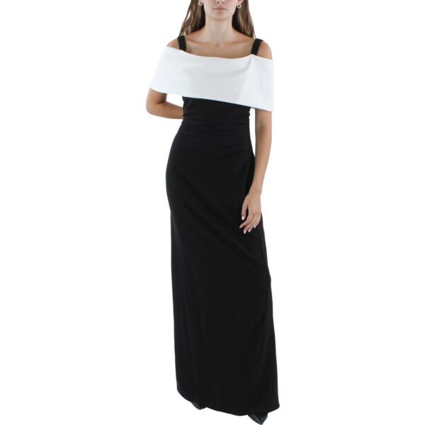 Marina Womens Black-Ivory Colorblock Evening Dress Gown 16 BHFO 8164