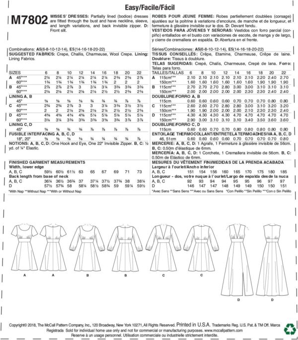 McCall's Patterns M7802E5 McCall's Women's Open Neckline Dress Sewing Patterns, Sizes 14-22, 14-16-18-20-22, White