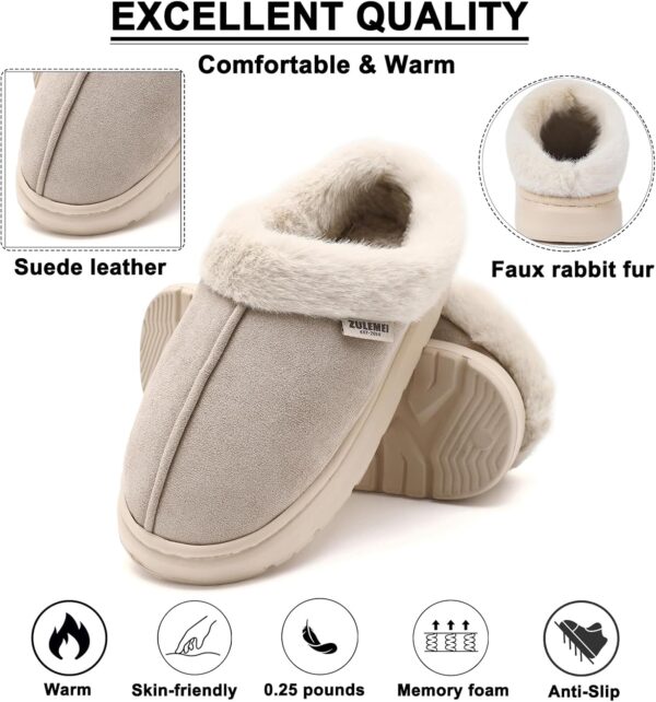 Memory Foam Fuzzy Slippers for Women, Womens slippers Platform EVA lightweight sole Warm Faux Fur Lined Suede Short Ankle Boots house slippers for woman Anti-Slip Boot For Outdoor