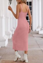 MEROKEETY Womens 2024 Summer V Neck Knit Midi Dress Bodycon Sleeveless Ribbed Sweater Dresses