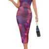 MEROKEETY Women's Summer Bodycon Tie Dye Dress Sleeveless Crew Neck Mesh Cocktail Party Maxi Dresses