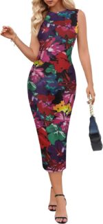 MEROKEETY Women's Summer Bodycon Tie Dye Dress Sleeveless Crew Neck Mesh Cocktail Party Maxi Dresses