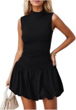 Milumia Women's Bubble Mini Dress Mock Neck Sleeveless Short Party Club Dresses