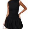 Milumia Women's Bubble Mini Dress Mock Neck Sleeveless Short Party Club Dresses