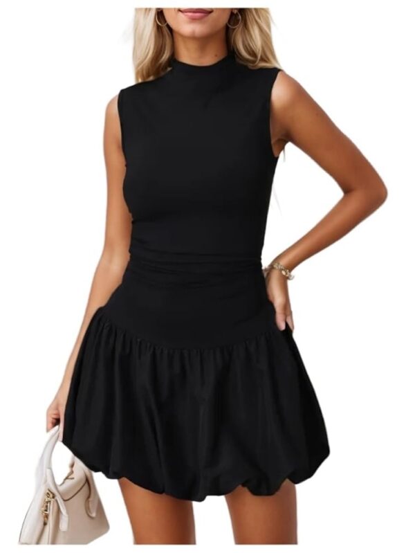 Milumia Women's Bubble Mini Dress Mock Neck Sleeveless Short Party Club Dresses