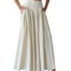 Milumia Women's Pleated Flowy Long Skirts High Waist Maxi Skirt with Pocket