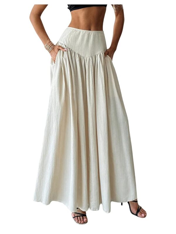 Milumia Women's Pleated Flowy Long Skirts High Waist Maxi Skirt with Pocket