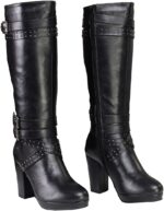 Milwaukee Leather MBL9422 Women's Tall Black Studded Strap Fashion Casual Boots with Platform Heel