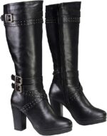 Milwaukee Leather MBL9422 Women's Tall Black Studded Strap Fashion Casual Boots with Platform Heel