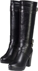 Milwaukee Leather MBL9422 Women's Tall Black Studded Strap Fashion Casual Boots with Platform Heel