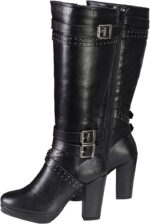 Milwaukee Leather MBL9422 Women's Tall Black Studded Strap Fashion Casual Boots with Platform Heel