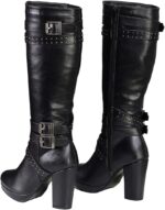 Milwaukee Leather MBL9422 Women's Tall Black Studded Strap Fashion Casual Boots with Platform Heel