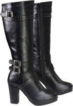 Milwaukee Leather MBL9422 Women's Tall Black Studded Strap Fashion Casual Boots with Platform Heel