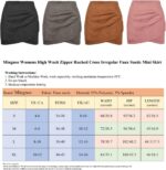 Mingnos Womens High Wasited Zipper Closure Ruched Cross Irregular Faux Suede Mini Skirt