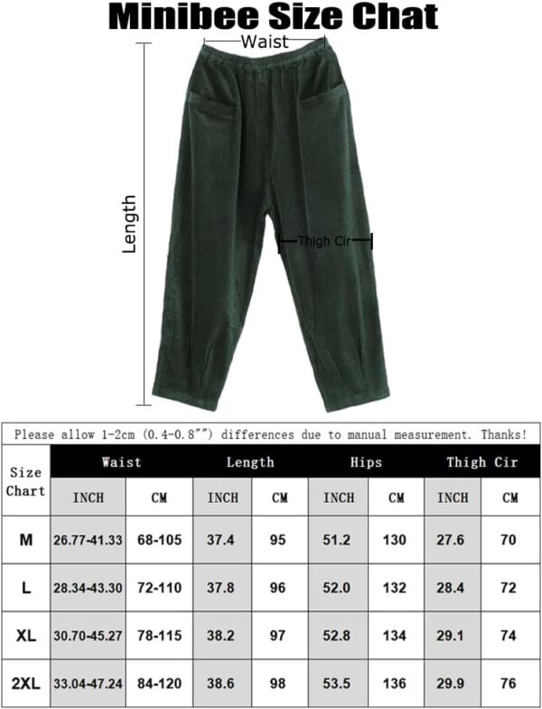 Minibee Women's Corduroy Baggy Pants Elastic Waist Loose Harem Pant Cotton Wide Leg Trousers with Pockets