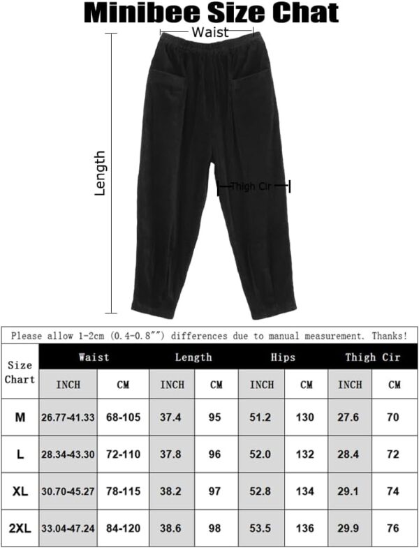 Minibee Women's Corduroy Baggy Pants Elastic Waist Loose Harem Pant Cotton Wide Leg Trousers with Pockets