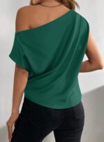 MIROL Women's Cap Sleeve Silk Tops 2024 Batwing Off Shoulder Satin Blouse Solid Tanks Elegant Tunic Shirts