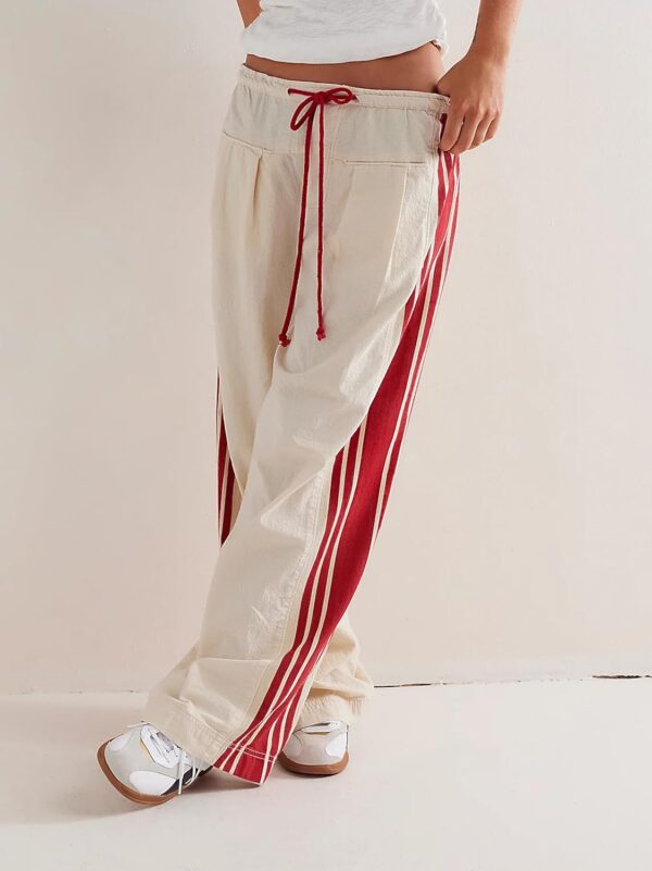 MISSACTIVER Women Side Striped Wide Leg Pants Color Block High Rise Drawstring Sweatpants Baggy Track Pants with Pockets