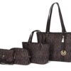 MKF Collection Vegan Leather Women's Tote Bag, Small Tote Handbag, Pouch Purse & Wristlet Wallet Bag 4 pcs set by Mia K - Chocolate