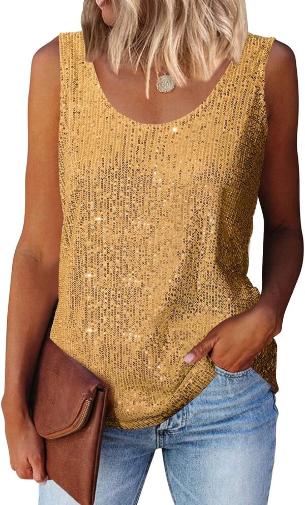 MLEBR Womens Summer Fashion Sequin Tops Scoop Neck Sequin Sparkle Shimmer Sleeveless Tanks Tops Blouses