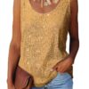 MLEBR Womens Summer Fashion Sequin Tops Scoop Neck Sequin Sparkle Shimmer Sleeveless Tanks Tops Blouses