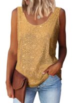 MLEBR Womens Summer Fashion Sequin Tops Scoop Neck Sequin Sparkle Shimmer Sleeveless Tanks Tops Blouses