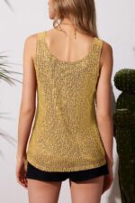 MLEBR Womens Summer Fashion Sequin Tops Scoop Neck Sequin Sparkle Shimmer Sleeveless Tanks Tops Blouses