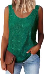 MLEBR Womens Summer Fashion Sequin Tops Scoop Neck Sequin Sparkle Shimmer Sleeveless Tanks Tops Blouses