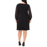 MSK Women Womens Black Illusion Knee Puff Sleeve Shift Dress Plus 1X BHFO 6323