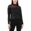 MSK Womens Black Illusion Sequined Blouse Shirt S BHFO 5190